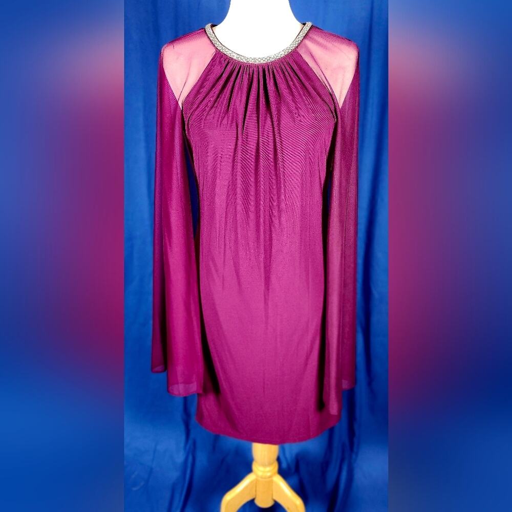 R&M Richards Chiffon Dress • Style 2496 • Size 6 • Berry Rhinestone Neck Capelet - Picture 8 of 12